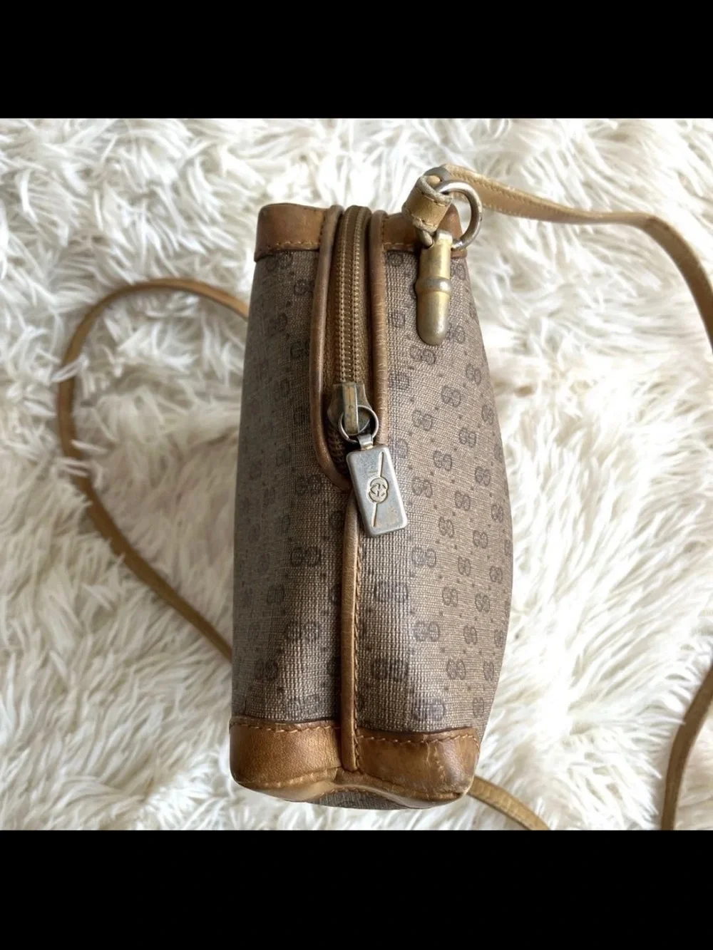 Gucci Tan/Brown Coated Canvas Crossbody with Leather Trim